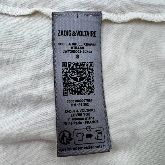 Zadig & Voltaire Cecilia Skull Reaper Strass T-shirt - Size S - Picture 6 of 8